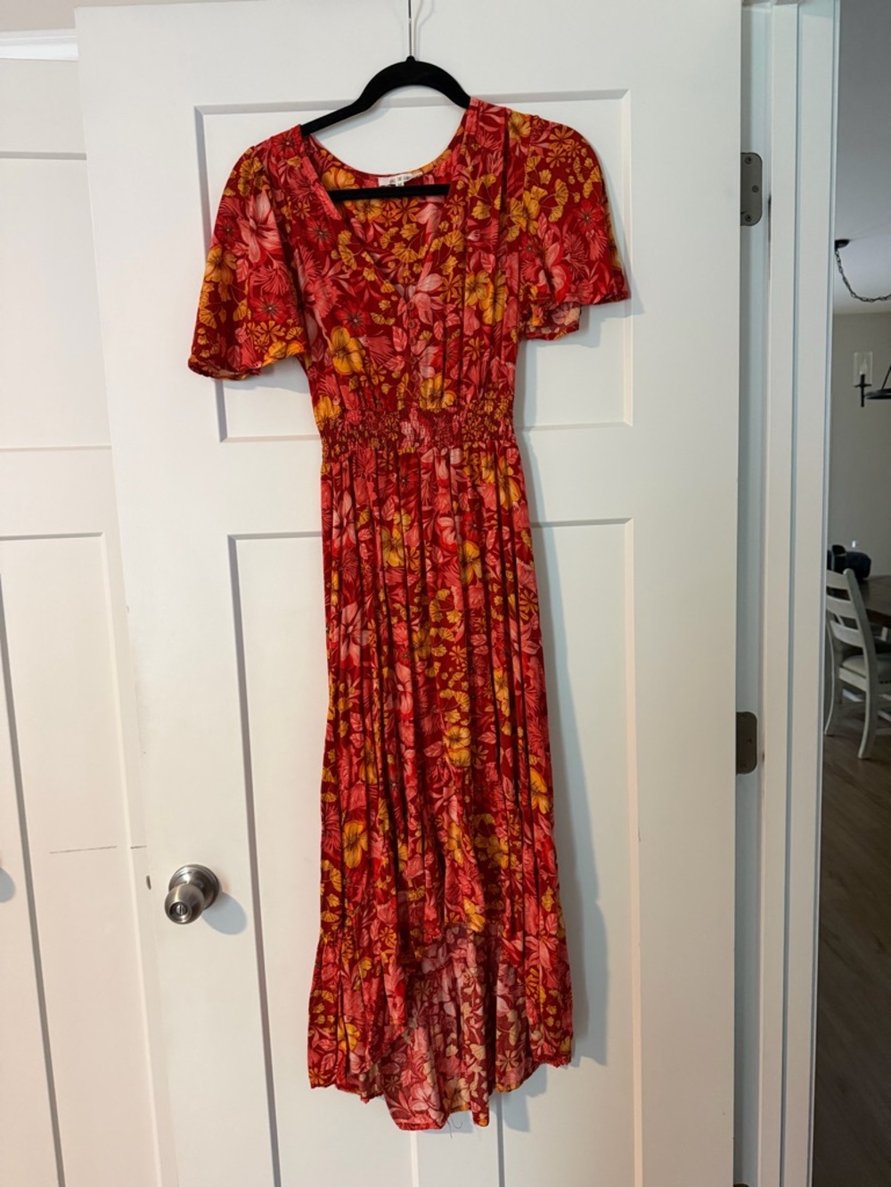 Red Floral Hi-Low Maxi Dress